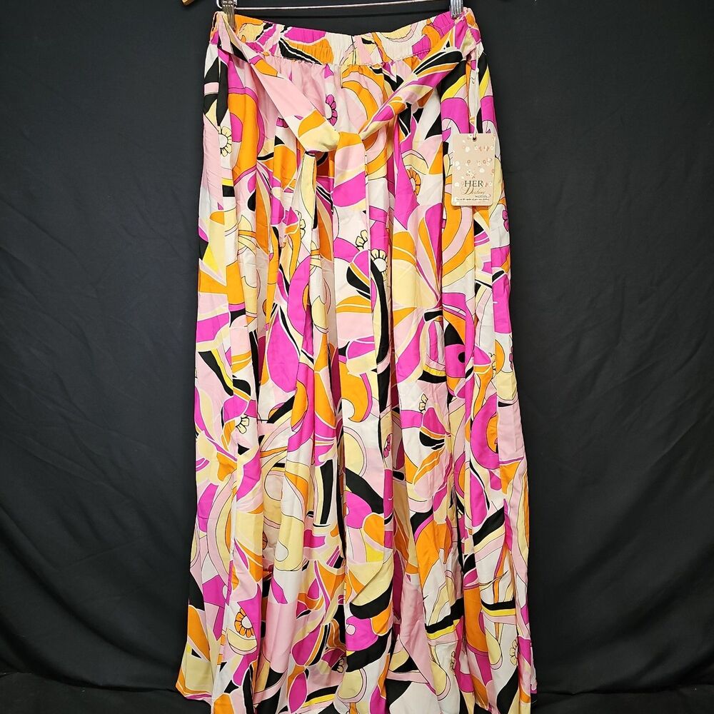Her Destiny HD Maxi Skirt 1X Colorful Retro 70s Hippie Look Floor Length Pull On